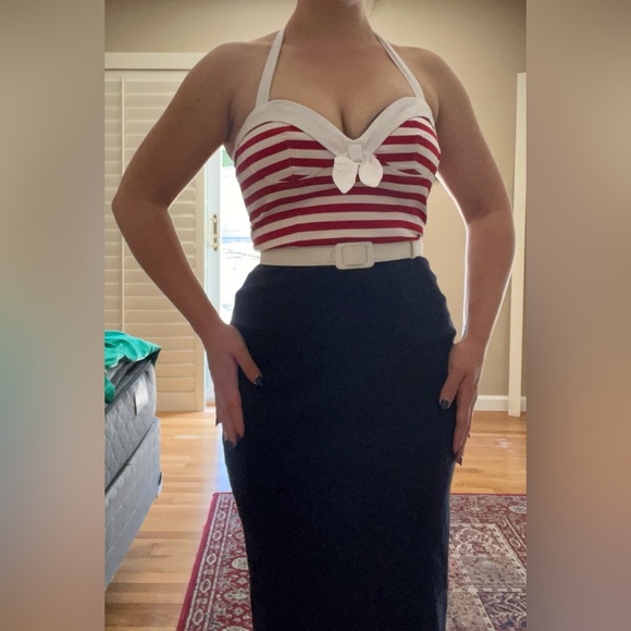 Pinup Couture 1950s Pinup Girl Fitted Wiggle Sailor Dress - vintage inspired - Picture 6 of 16